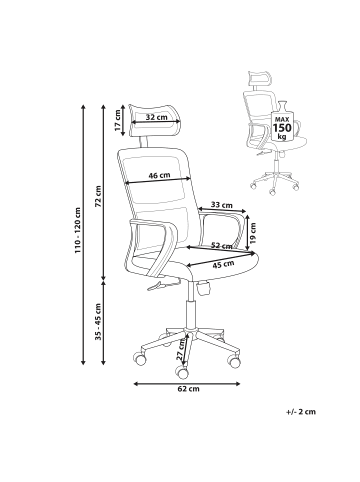 Beliani Bürostuhl MONARCH in Rosa/Weiß - (W) 46 x (H) 110 x (L) 62 cm
