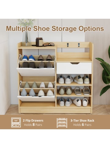 HOMCOM Schuhschrank-93L x 30B x 90H cm-Naturholz