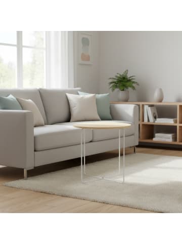 relaxdays Beistelltisch in Natur/ Weiß - (H)40 x Ø 40 cm