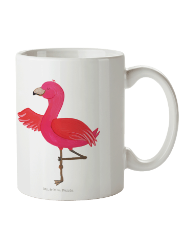 Mr. & Mrs. Panda Tasse Flamingo Yoga ohne Spruch in Weiß