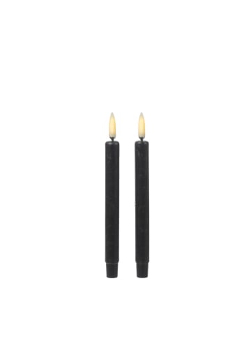 Uyuni 2x LED Stabkerzen Thea dünne Tafelkerzen Echtwachs H: 16,6cm in schwarz