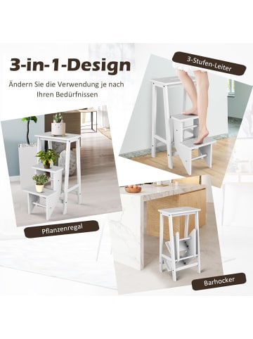 COSTWAY 3-stufig Tritthocker Massivholz bis zu 310kg in Weiß