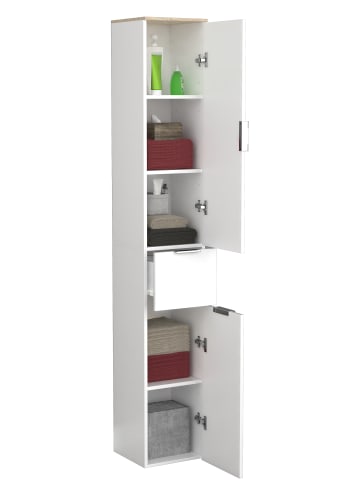 VCM Holz Badmöbel Badschrank Hochschrank Donali in Weiß / Sonoma-Eiche