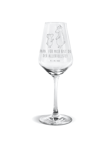 Mr. & Mrs. Panda Weißwein Glas Bären mit Hut mit Spruch in Transparent