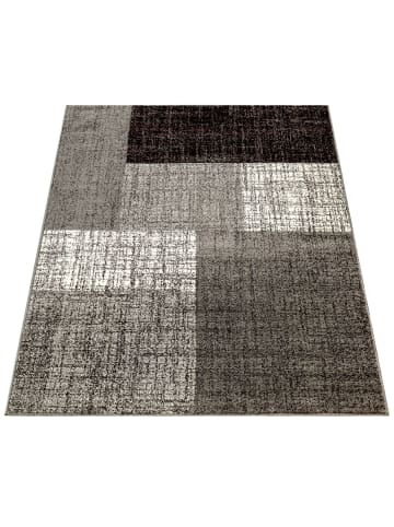 KADIMA DESIGN Teppich Kurzflor Geometrisches Blockmuster Wohnzimmer schmutzabweisend in Grau