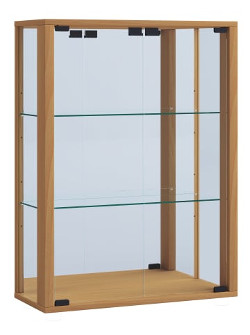 VCM Wandvitrine Hängevitrine Glasvitrine Udina Spiegel in Buche