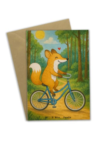Mr. & Mrs. Panda Grußkarte Fuchs Fahrrad fahren Design ohne Spruch in Weiß