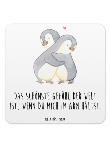 Mr. & Mrs. Panda Gläseruntersetzer Pinguine Kuscheln mit Spruch in Weiß