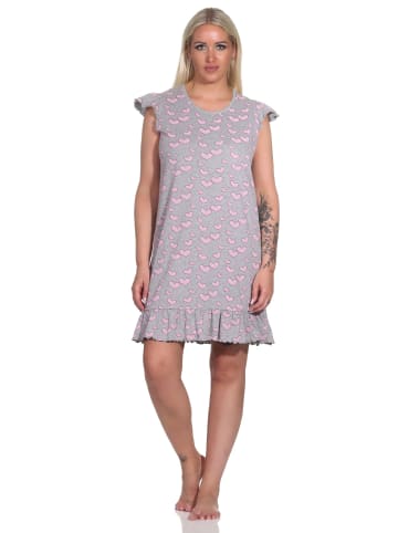 NORMANN Kurzarm Nachthemd Herz - 79385 in grau