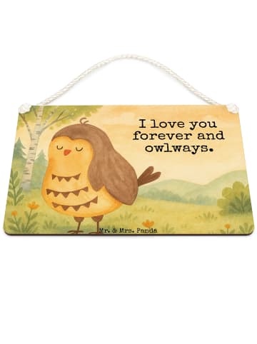 Mr. & Mrs. Panda Schild Eule Zufrieden Design mit Spruch in Weiß