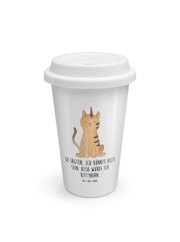 Mr. & Mrs. Panda Thermo Kaffeebecher Einhorn Katze mit Spruch in Weiß