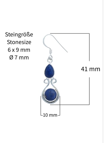 mantraroma 925er Silber - Ohrringe (L) 10 x (B) 41 mm mit Lapis Lazuli