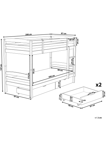 Beliani Kinderbett REVIN in Weiß - (W) 97 x (H) 147 x (L) 208 cm