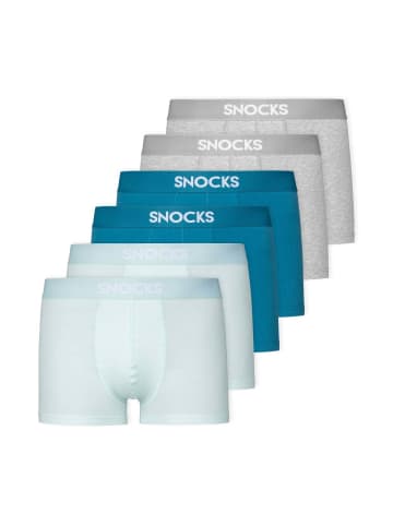 SNOCKS Boxershorts aus Bio-Baumwolle 6 Stück in Mix (Türkis/Hellblau/Hellgrau)