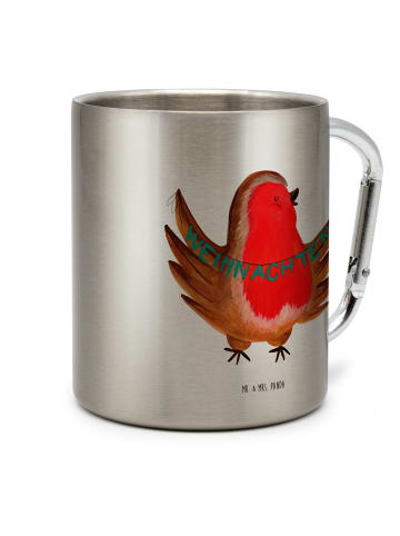 Mr. & Mrs. Panda Thermobecher Rotkehlchen Weihnachten ohne Spruch in Silber