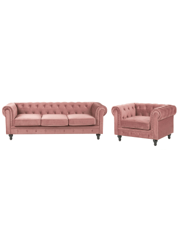 Beliani 2-tlg Sitzgruppe CHESTERFIELD in Rosa/Schwarz