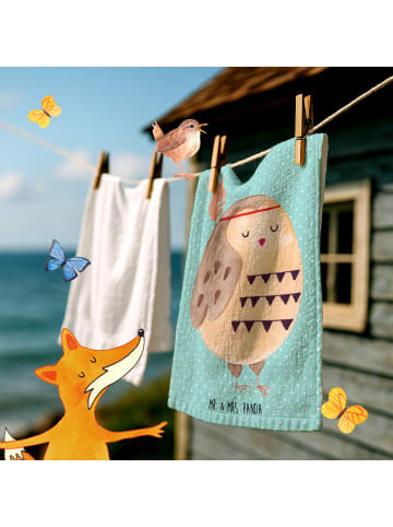 Mr. & Mrs. Panda Handtuch Eule Federschmuck ohne Spruch in Türkis Pastell