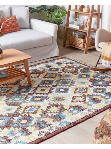 Beliani Geflochtener Teppich FENER in Bunt/Beige/Rot - (W) 140 x (H) 0.6 x (L) 200 cm