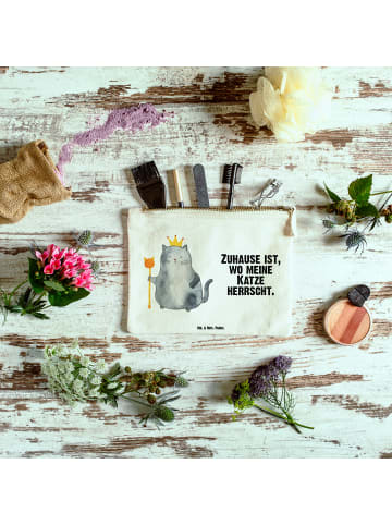 Mr. & Mrs. Panda Kulturbeutel Katze König mit Spruch in Weiß