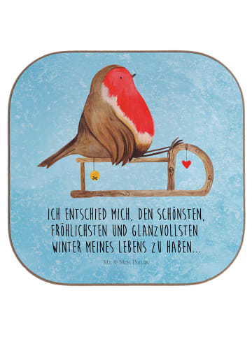 Mr. & Mrs. Panda gläseruntersetzer Rotkehlchen Schlitten mit Spruch in Eisblau