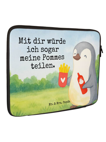Mr. & Mrs. Panda Laptop Tasche Pinguin Pommes Design mit Spruch in Weiß
