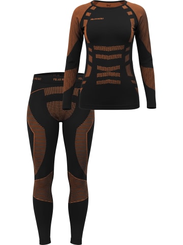 normani Damen Sport-Funktionsunterwäsche Set Hemd + Hose in Orange/Schwarz