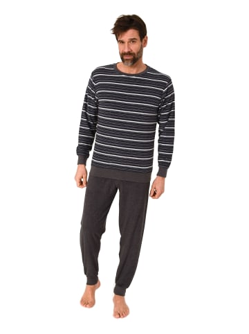 NORMANN Langarm Schlafanzug Frottee Bündchen in anthrazit