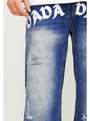DADA Loose Denim Jeans mit Frontlogo und Destroyed Look in Blau