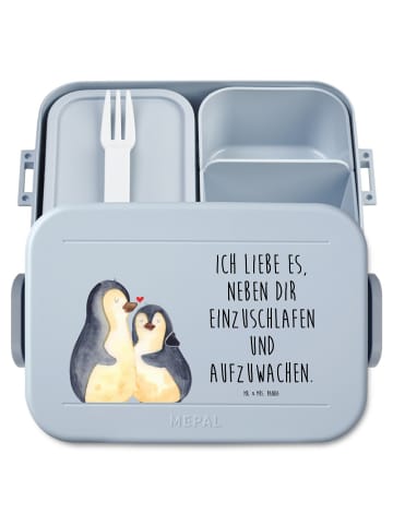 Mr. & Mrs. Panda Bento Box Pinguine Einschlafen Motiv mit Spruch in Blau Pastell