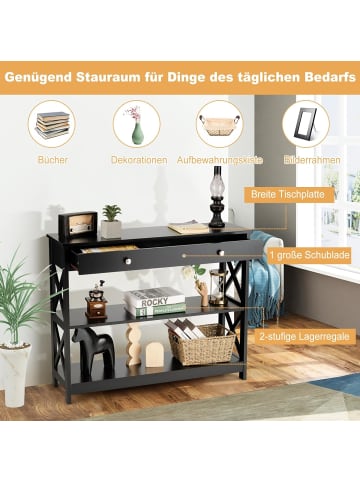 COSTWAY 3 Ebenen Konsolentisch in Schwarz