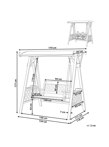 Beliani Gartenschaukel SENARICA in Braun/Gold - (W) 170 x (H) 177 x (L) 118 cm