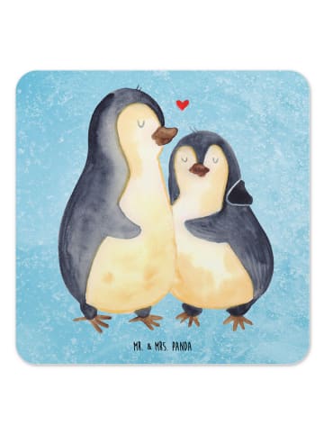 Mr. & Mrs. Panda Bierdeckel Pinguin umarmen ohne Spruch in Eisblau