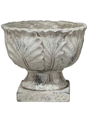 AltoBelli Blumentopf VERONA auf Fuß mit Blatt Muster Creme Zement 22x19 cm