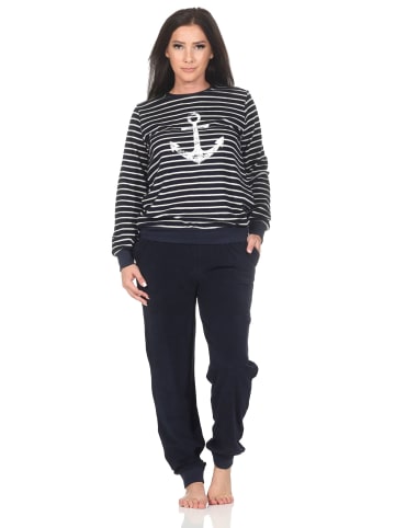 NORMANN Frottee Schlafanzug langarm Bündchen Maritime Optik - 87215 in marine