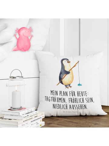 Mr. & Mrs. Panda Sofakissen Pinguin Angler mit Spruch in Weiß
