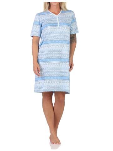 NORMANN kurzarm Nachthemd Ethnolook 125 214 226 in hellblau