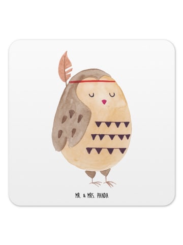 Mr. & Mrs. Panda Glasuntersetzer Eule Federschmuck ohne Spruch in Weiß