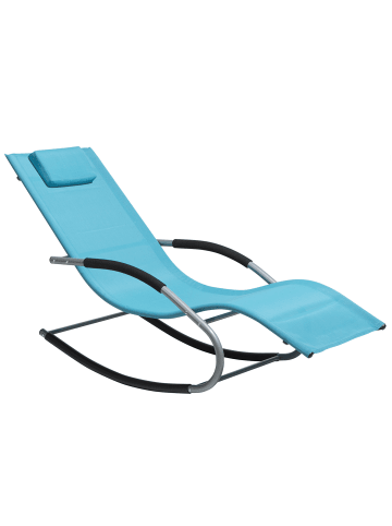 Beliani Gartenliege CARANO in Blau/Schwarz/Silber - (W) 63 x (H) 84 x (L) 149 cm