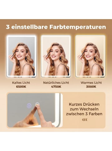 COSTWAY Badspiegel mit LED Beleuchtung 70 x 50 cm in Silber