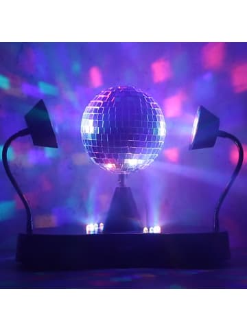 SATISFIRE Party Disco Effekt Spiegelkugel mit 2 Schwanenhals Spots H: 22cm in bunt