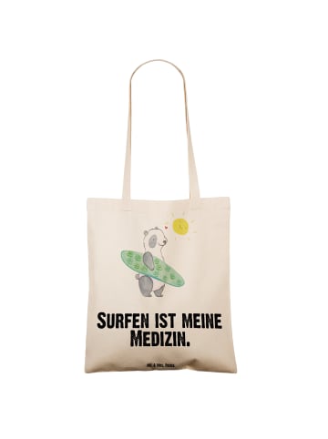Mr. & Mrs. Panda Tasche Panda Surfen mit Spruch in Creme