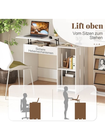 COSTWAY Schreibtisch mit anhebbarer Tischplatte in Weiß