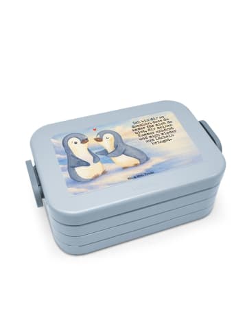 Mr. & Mrs. Panda Lunch Box Pinguine trösten Design mit Spruch in Blau Pastell