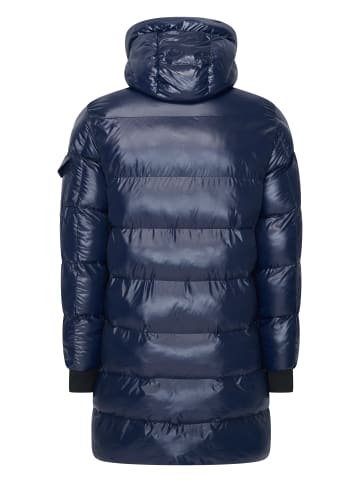 Rusty Neal Warmer Herren Steppmantel mit Kapuze Winterjacke in Glanzoptik in Marine
