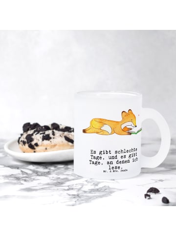 Mr. & Mrs. Panda Teetasse Fuchs Lesen mit Spruch in Transparent
