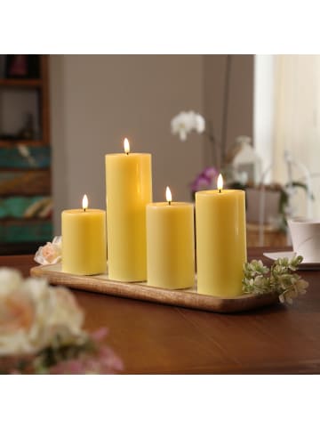 Deluxe Homeart LED Kerze Mia Echtwachs flackernd H: 20cm D: 7,5cm in gelb