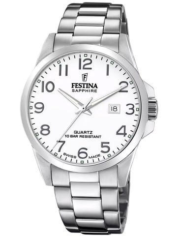 Festina Herrenuhr Stahlband mit Saphirglas Weiß / Silber