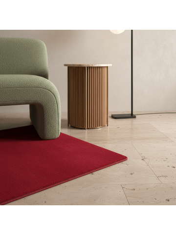 KADIMA DESIGN Teppich Kurzflor Uni-Farbe Microfaser Antirutsch Wohnzimmer waschbar in Rot