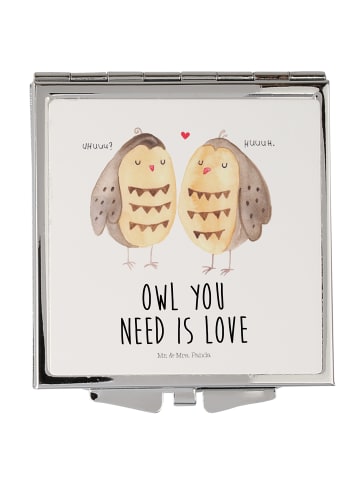 Mr. & Mrs. Panda Handspiegel Eulen Liebe mit Spruch in Weiß