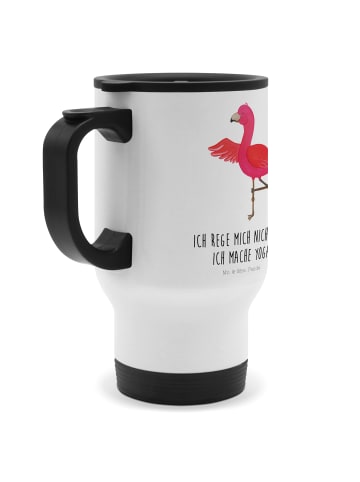 Mr. & Mrs. Panda Mehrwegbecher Flamingo Yoga mit Spruch in Weiß